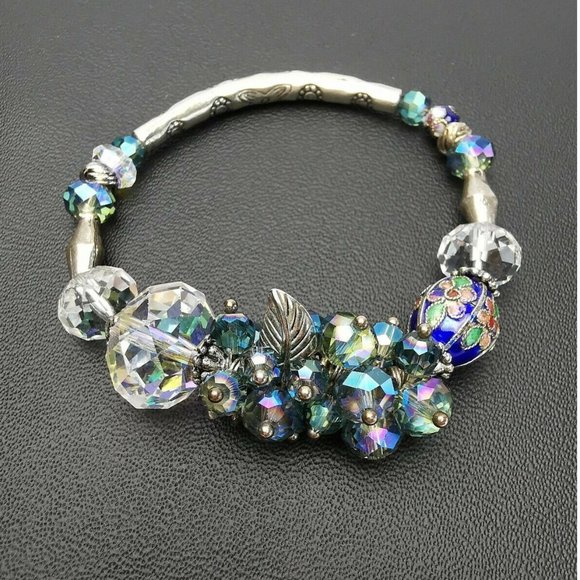 Handmade Vintage Women Bracelet  With Antique Silver & Swarovski Crystals 8" - Picture 2 of 12